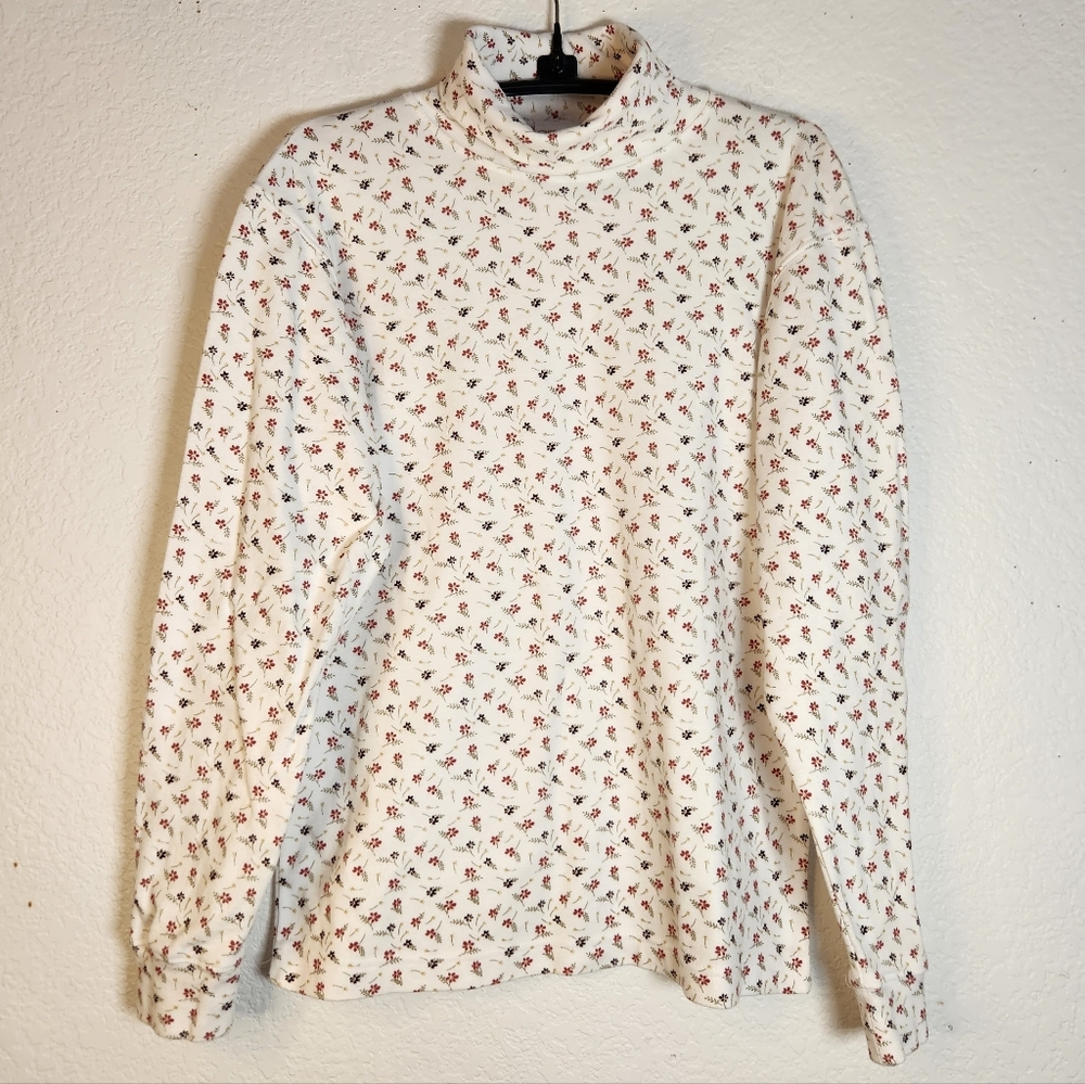 Cherokee White Floral Long Sleeve Turtleneck Top, Size S